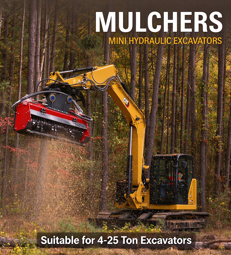 Hydraulic mulcher ELB series attached on excavator in workshop.jpg