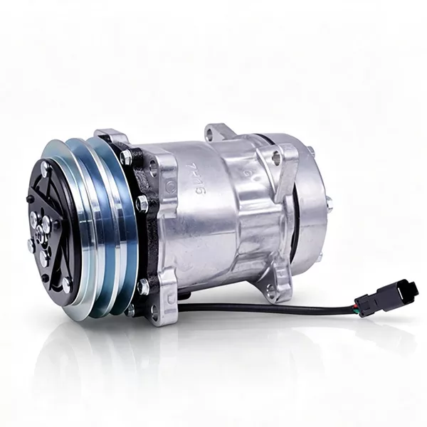7H15 Air Conditioning AC Compressor with Dual Groove Clutch Pulley for Volvo Excavator Cab Cooling System, Aftermarket Refrigeration Compressor Replacement Spare Parts