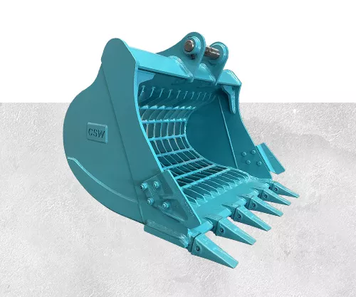 Excavator operator using Kobelco SK135 screening bucket to easily separate fine soil from gravel for efficient site clearing
