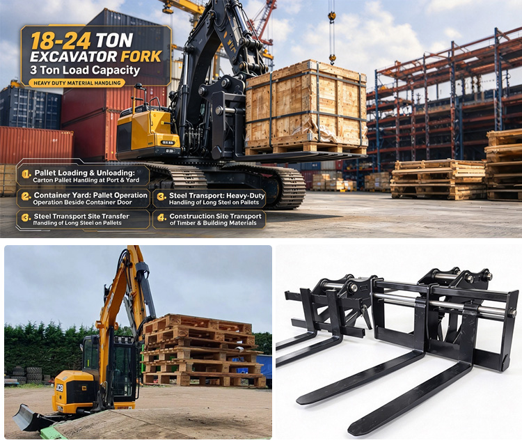 Excavator Pallet Fork Excavator Forklift Attachment Custom Loader Fork for 18-24 Ton Digger CAT320 PC200 ZX200 SY215