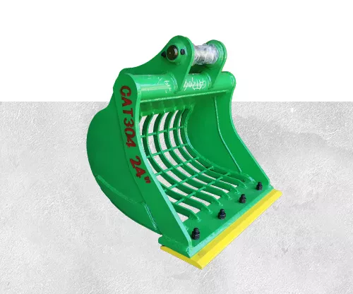 CAT304 rotating sieve bucket ideal for topsoil processing, agricultural land preparation, and municipal engineering rock separation