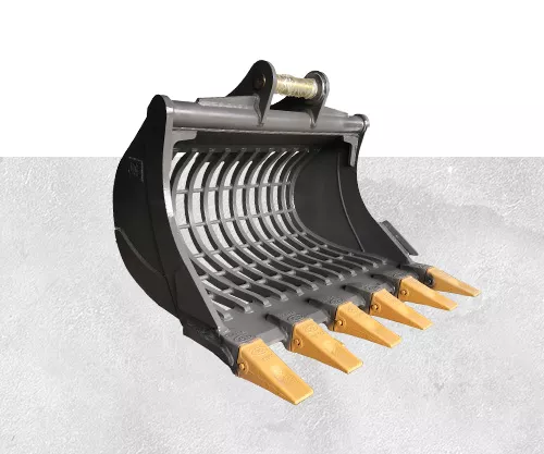 HITACHI ZX130 rotating sieve bucket ideal for multiple applications: topsoil processing, pipeline backfilling, and site cleanup