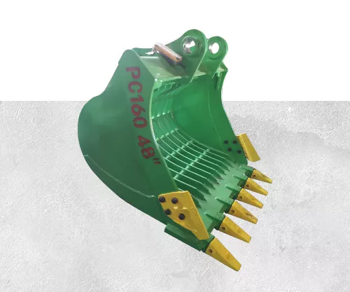 Komatsu PC160 rotating sieve bucket ideal for multiple applications: topsoil processing, pipeline backfilling, and site cleanup